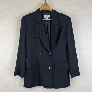 Valentino‎ Miss V Double Breasted Blazer Navy Blue Gold Buttons Size 42 Vintage